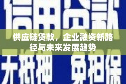 松溪供应链贷款，企业融资新路径与未来发展趋势